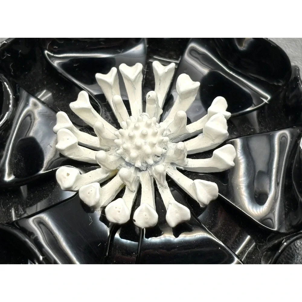 Vintage Black White Enamel Flower Brooch Pin Statement Mod Pop Art